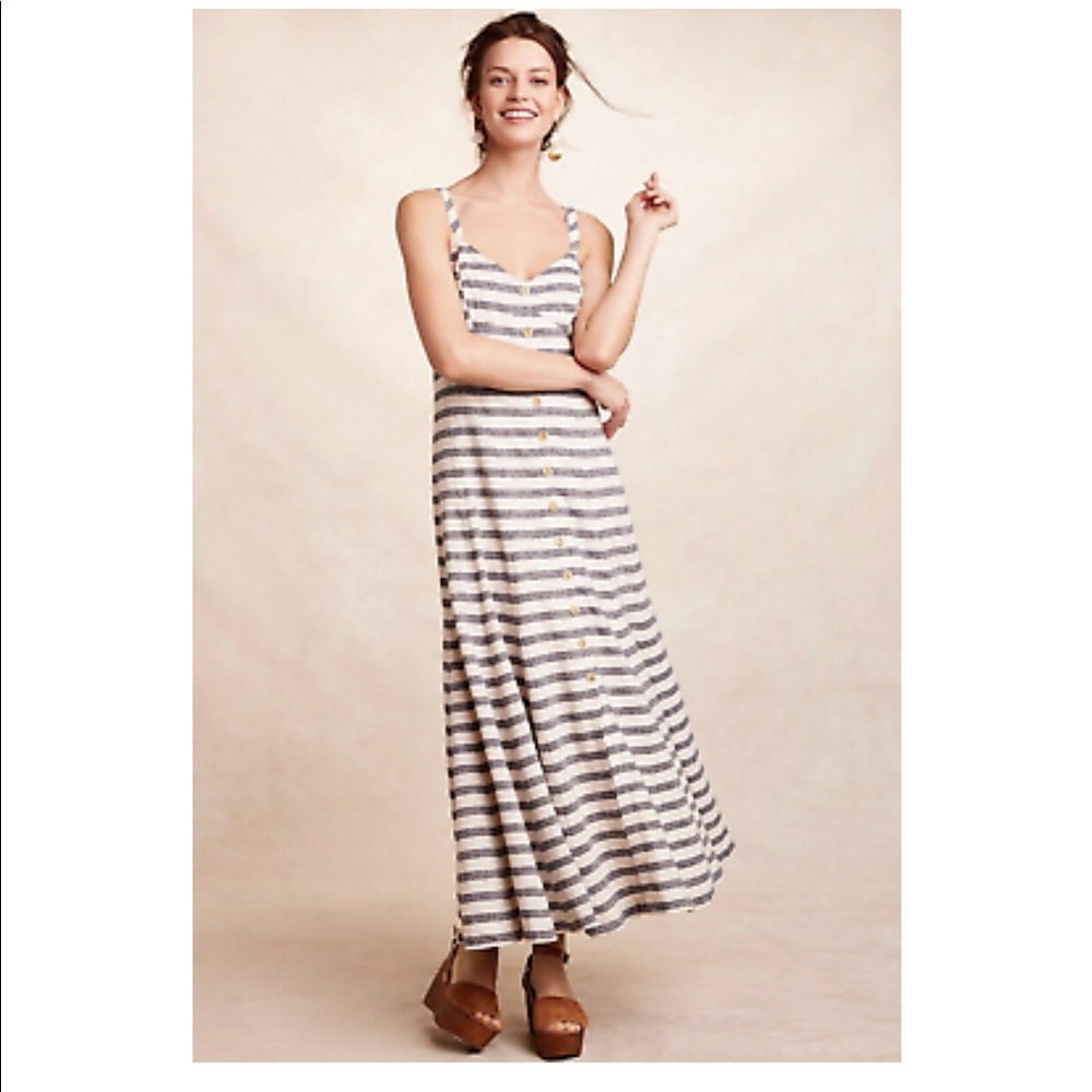 Maeve x Anthropologie linen striped maxi dress